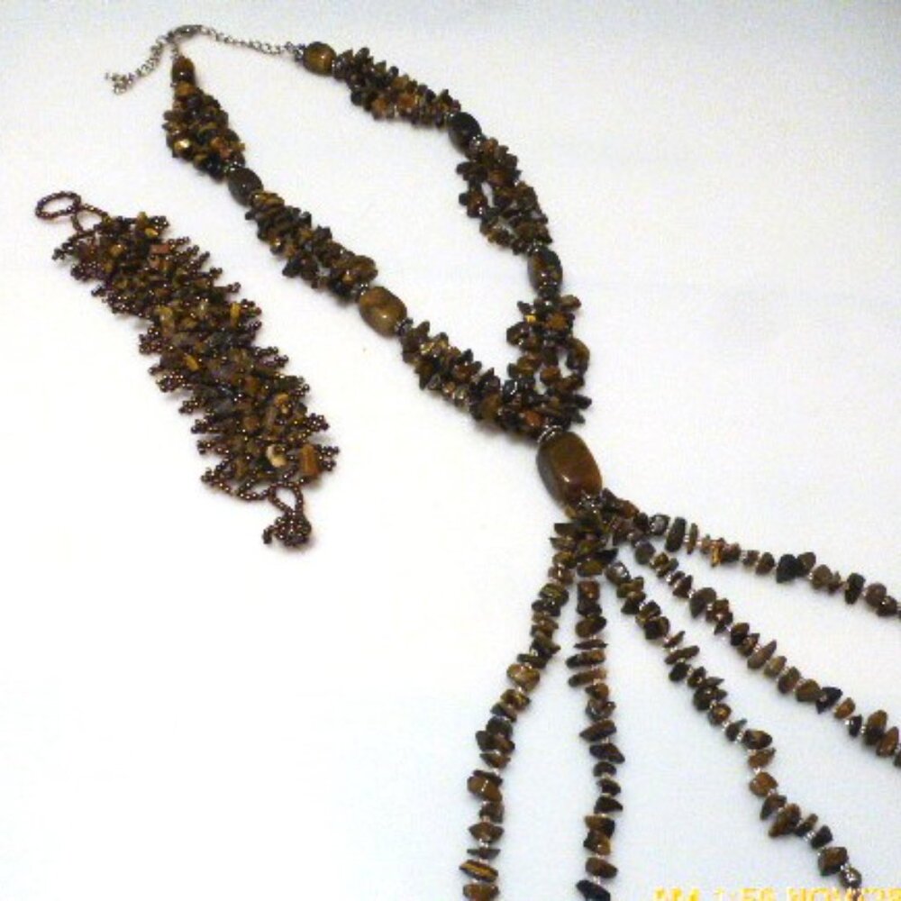 Glass TIGER EYE NECKLACE Vintage Necklace Vintage Jewelry BRACELET Jewelry Box